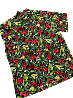 🌶️Vintage 90’s Chili Pepper Graphic Casual Short Sleeve Button Down Shirt | XL